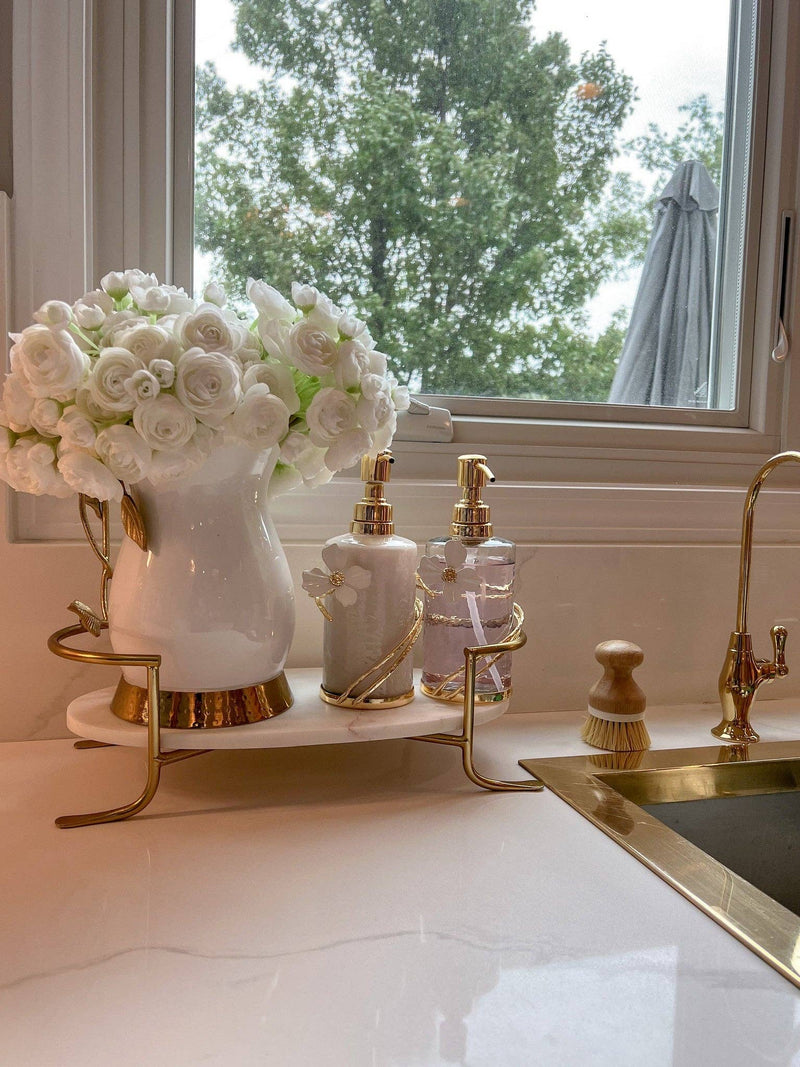 CLASSIC TOUCH DECOR INC. Glass Soap & Lotion Dispenser with Gold Jewel Flower Design
