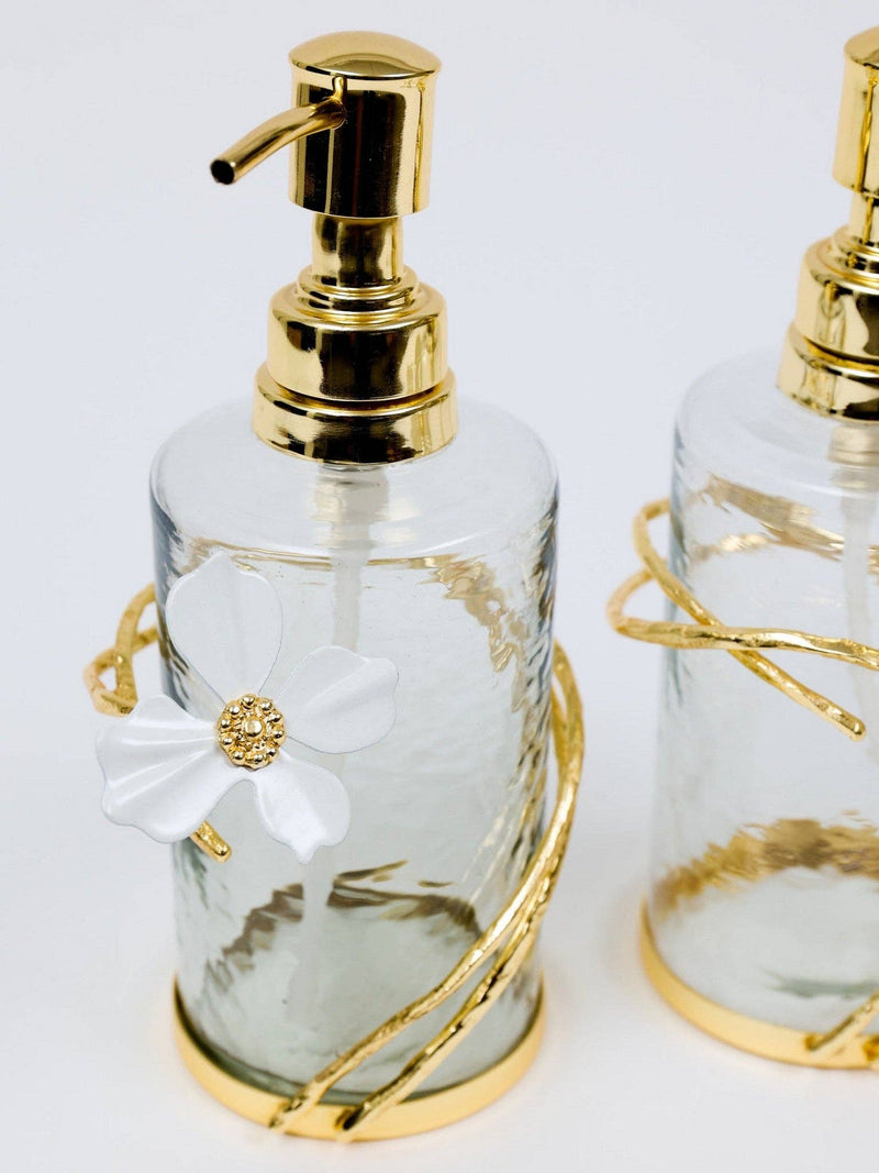 CLASSIC TOUCH DECOR INC. Glass Soap & Lotion Dispenser with Gold Jewel Flower Design