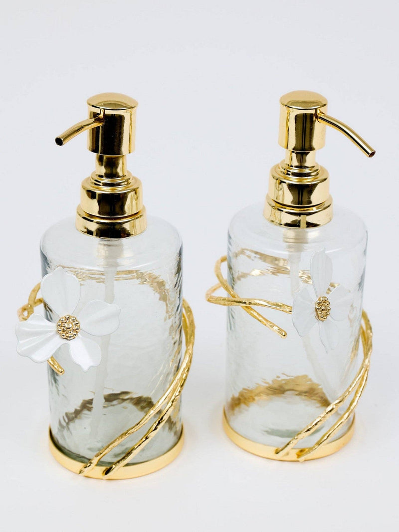 CLASSIC TOUCH DECOR INC. Glass Soap & Lotion Dispenser with Gold Jewel Flower Design