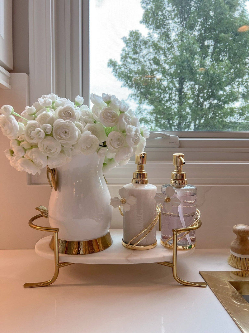 CLASSIC TOUCH DECOR INC. Glass Soap & Lotion Dispenser with Gold Jewel Flower Design