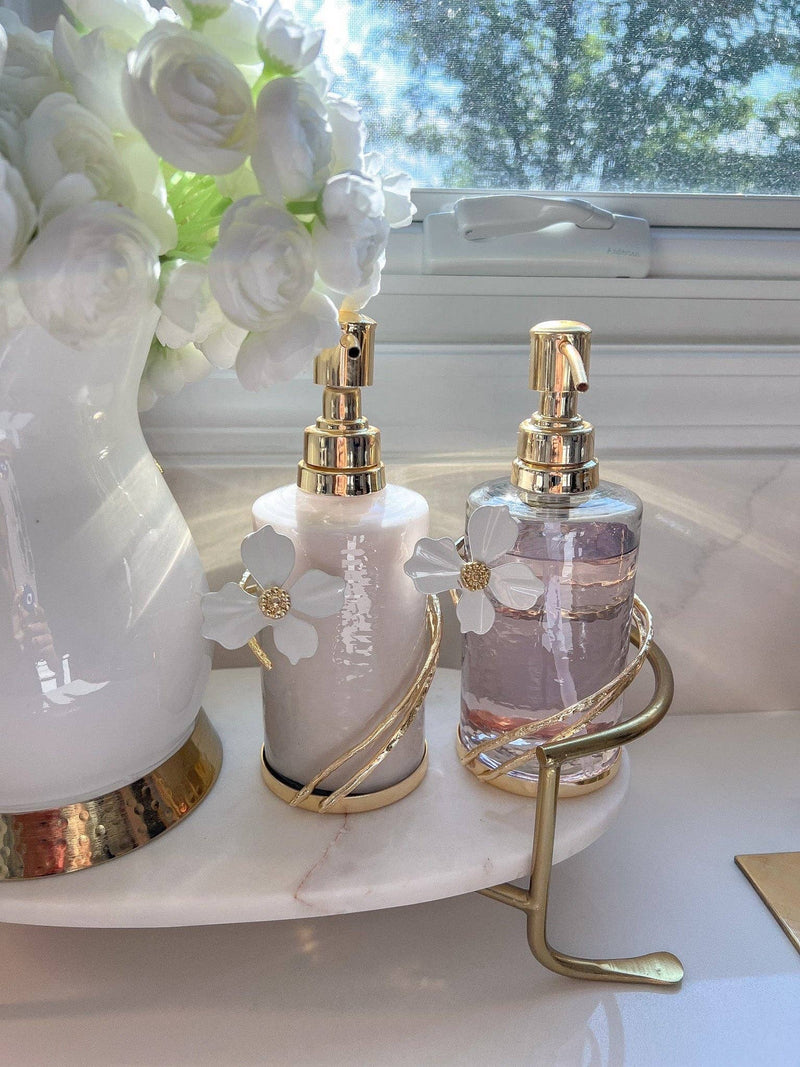 CLASSIC TOUCH DECOR INC. Glass Soap & Lotion Dispenser with Gold Jewel Flower Design
