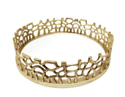 CLASSIC TOUCH DECOR INC. Round Gold Mirror Tray with Lace Design, 12"D