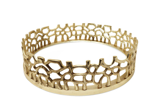 CLASSIC TOUCH DECOR INC. Round Gold Mirror Tray with Lace Design, 12"D