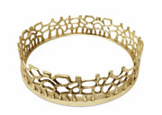 CLASSIC TOUCH DECOR INC. Round Gold Mirror Tray with Lace Design, 12"D
