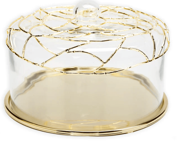 Classic Touch Dome Cake Plate with Gold Mesh Design