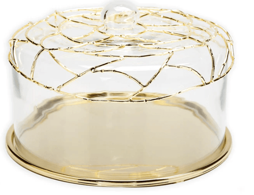 Classic Touch Dome Cake Plate with Gold Mesh Design