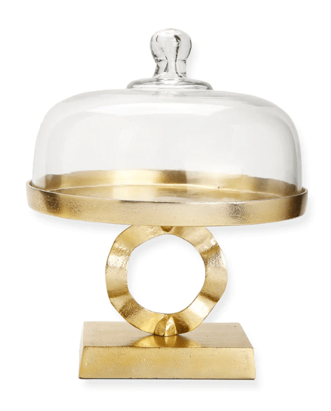 Classic Touch Glass Cake Dome On Gold Brass Loop Base