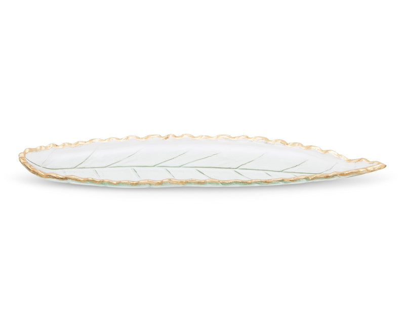 Classic Touch Glass Leaf Dish with Gold Edge
