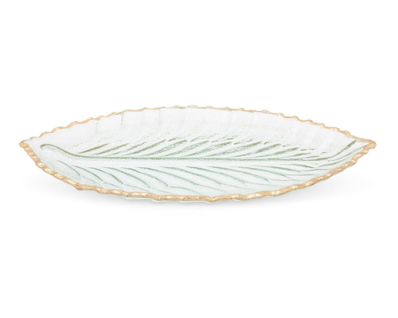 Classic Touch Glass Leaf Dish with Gold Edge