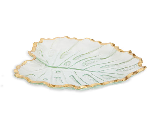 Classic Touch Glass Leaf Dish with Gold Rim 11"L 9.5"W