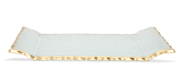 Classic Touch Glass Oblong Tray with Gold Edge 11"L 6.5"W