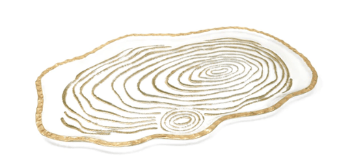 Classic Touch Glass Oval Tray With Gold Grained Design