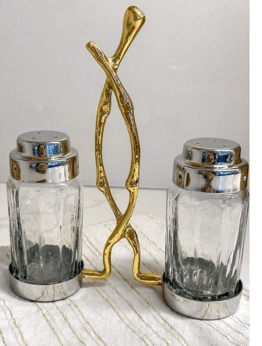 Classic Touch Glass Salt and Pepper Set with Gold Twig Design - 4"L x 2"W x 7.5"H