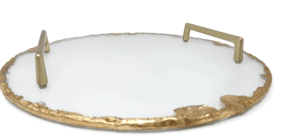 Classic Touch Glass Tray With Gold Rim And Handles
