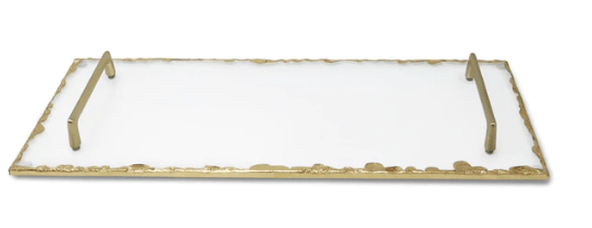 Classic Touch Glass Tray With Gold Rim And Handles
