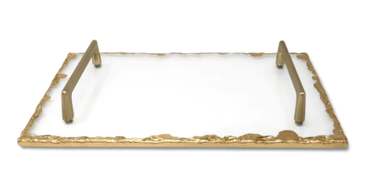 Classic Touch Glass Tray With Gold Rim And Handles