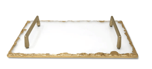 Classic Touch Glass Tray With Gold Rim And Handles