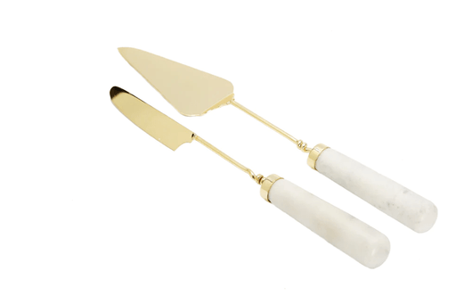 Classic Touch Gold Cake Servers with Marble Handles