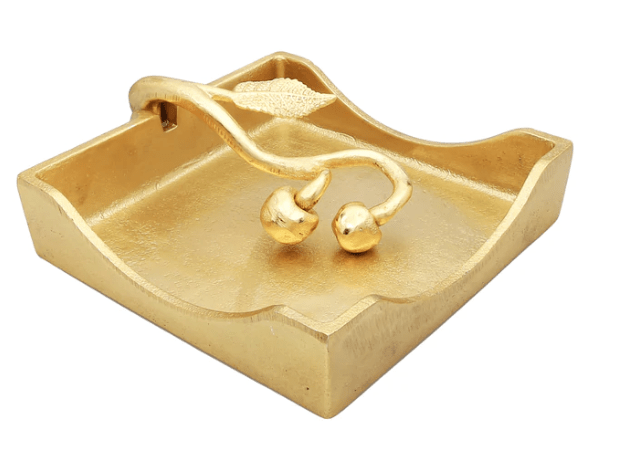 Classic Touch Gold Square Napkin Holder with Leaf Shaped Tongue