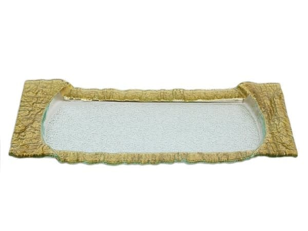 Classic Touch Large Rectangular Glass Tray with Gold Embossed Border