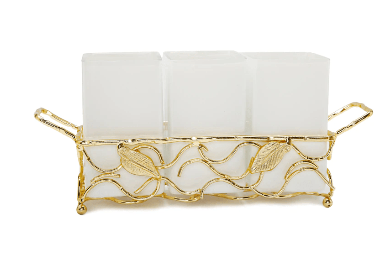 Classic Touch Leaf Cutlery Holder with White Inserts