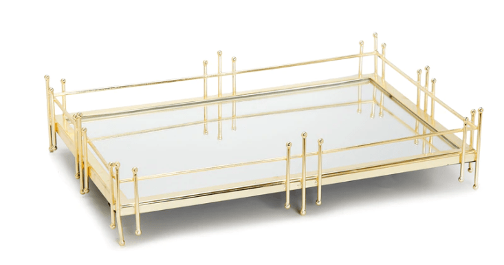 Classic Touch Oblong Mirror Tray with Gold Symmetrical Design