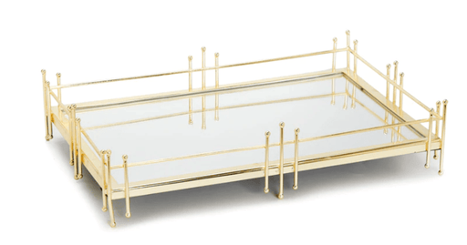 Classic Touch Oblong Mirror Tray with Gold Symmetrical Design