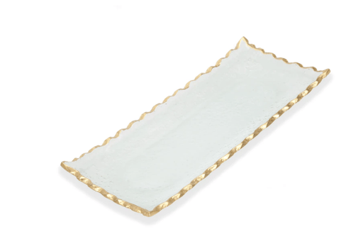 Classic Touch Platter Glass Oblong Tray with Gold Edge 14"L 6.75"W