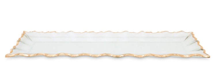 Classic Touch Platter Glass Oblong Tray with Gold Edge