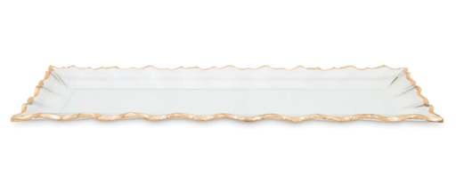 Classic Touch Platter Glass Oblong Tray with Gold Edge