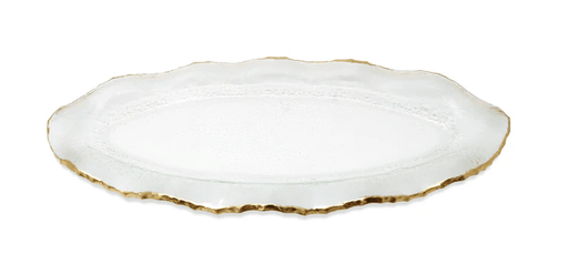 Classic Touch Platter Glass Plate with Gold Scalloped Rim