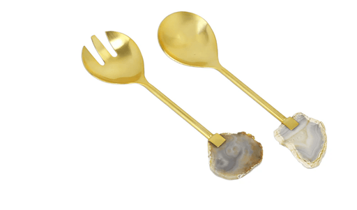 Classic Touch Serving Spoons Set of 2 Salad Servers with Agate Stone Handle