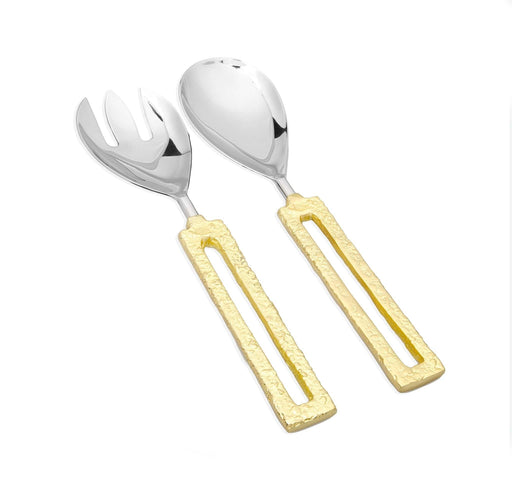 Classic Touch Serving Spoons Set of 2 Salad Servers with Square Gold Loop Handles