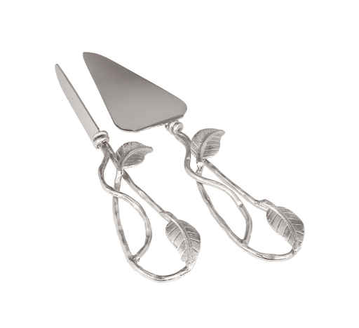 Classic Touch Set Of 2 Nickel Cake Servers With Leaf Design - 13.75"L