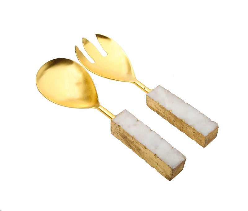 Classic Touch Set of 2 Salad Servers with Agate Stone Handle