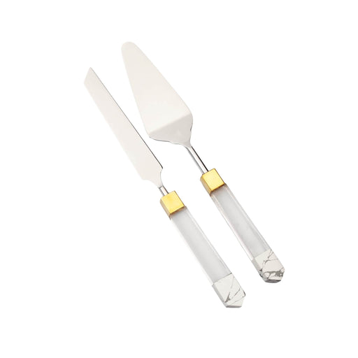 Classic Touch Set of 2 Stainless Steel Cake Servers with Dust Acrylic Handles