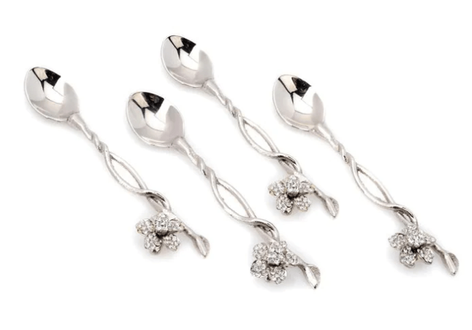 Classic Touch Set of 4 Spoons with Jeweled Flower