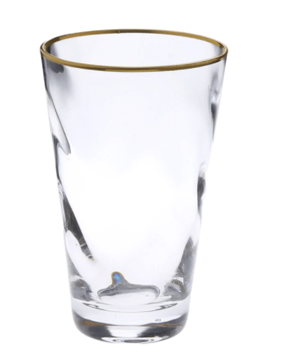 Classic Touch Set of 6 Pebble Glass Glass Water Tumblers with Gold Rim