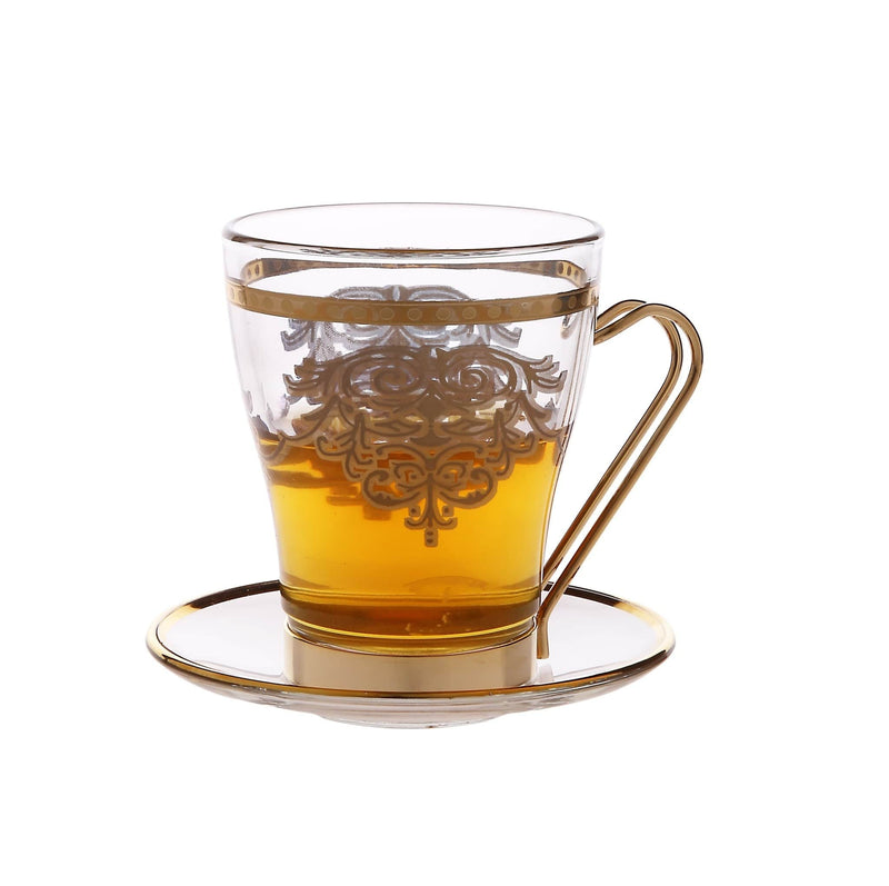 Classic Touch Set of 6 Tea Cups with Plates with Rich Gold Design