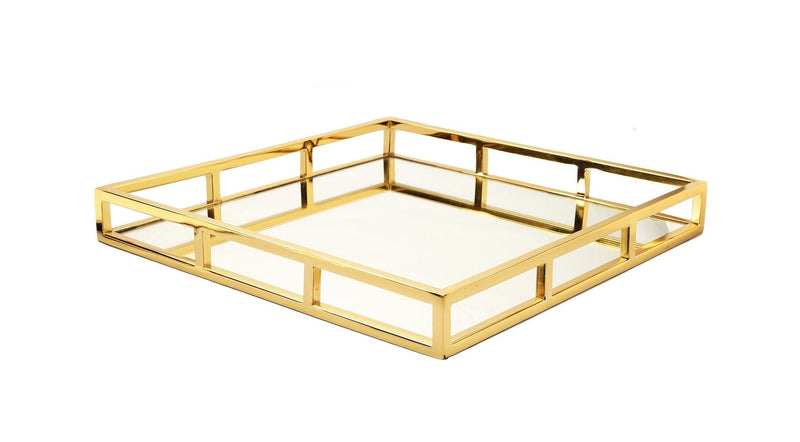 Classic Touch SQUARE MIRROR TRAY-GOLD