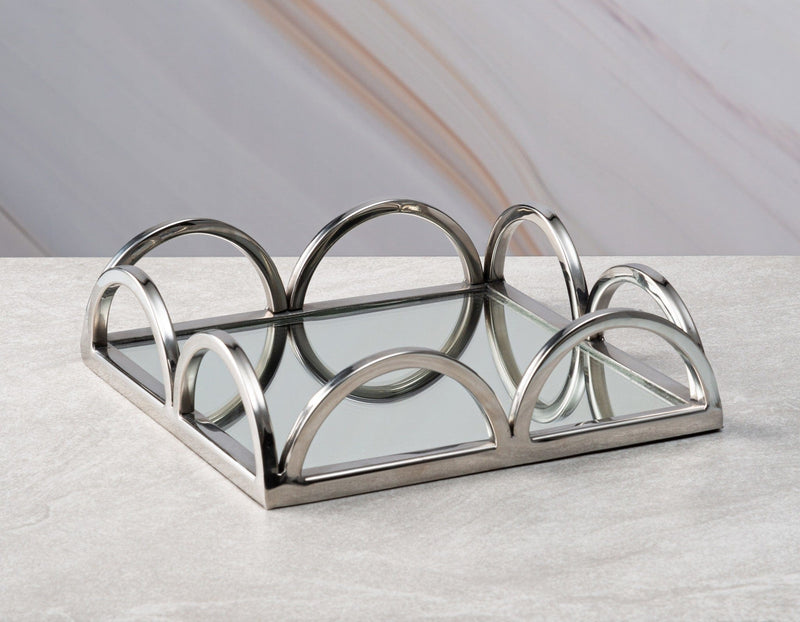 Classic Touch Square Napkin Holder/ Mirror Tray with Loop Design