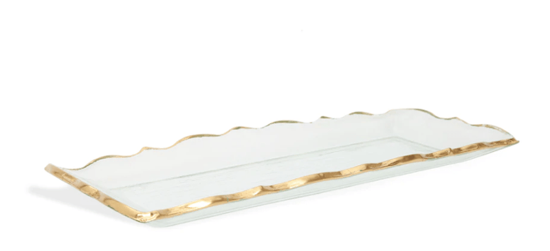 Classic Touch Trays Glass Oblong Tray with Gold Edge