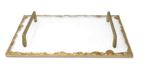 Classic Touch Trays Glass Tray With Gold Rim And Handles