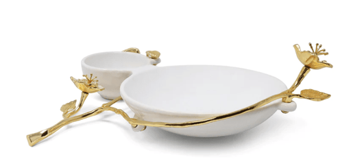 Classic Touch Trays Porcelain 2 Sectional Tray with Gold Flower Detail