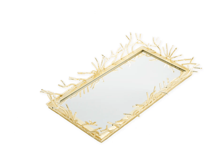Classic Touch Trays Rectangular Decorative Mirrror Tray with Gold Design Border Medium