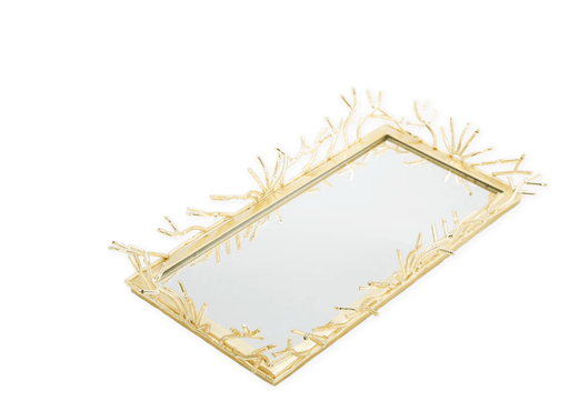 Classic Touch Trays Rectangular Decorative Mirrror Tray with Gold Design Border Medium