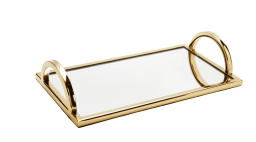 Classic Touch Trays Rectangular Mirror Tray with Gold Handles -12"L