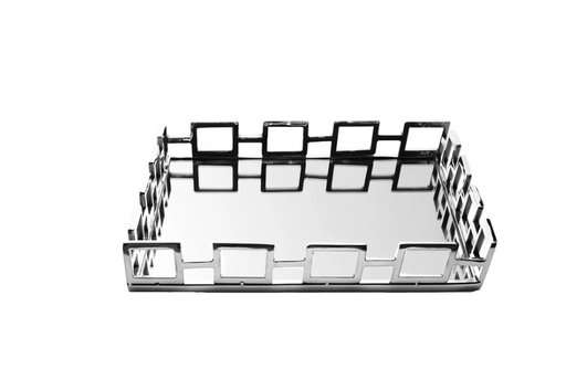 Classic Touch Trays Square Mirror Tray with Square Loop Design