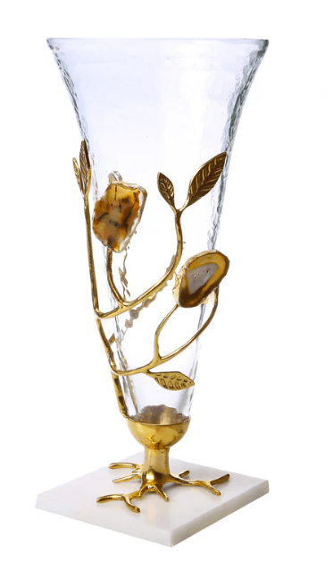 Classic Touch Vase Glass Vase with Gold Leaf-Agate Stone Design