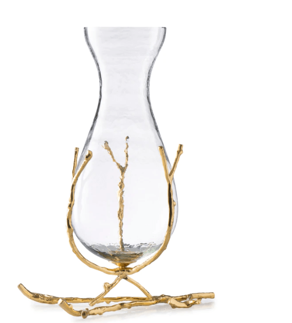 Classic Touch Vases 11" Glass Vase with Gold Twig Base